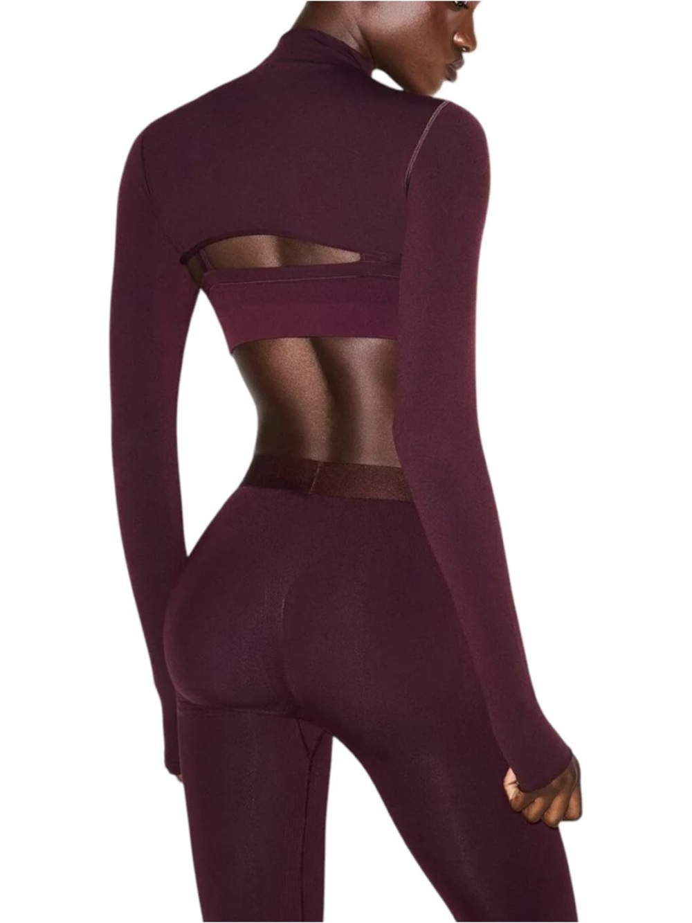 NIKE SKIMS VINTAGE SEAMLESS ZIP UP SHRUG NWT - CURRANT - Picture 4 of 5
